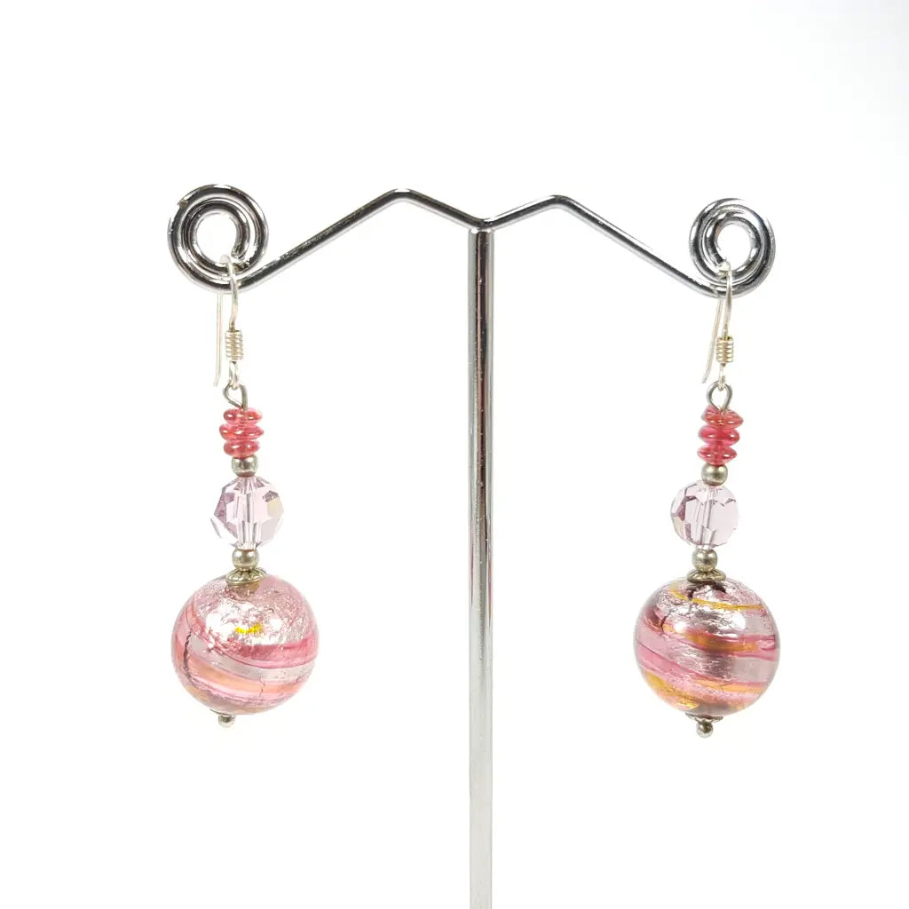 Hand Painted Pink Murano Glass Drop Earrings Main