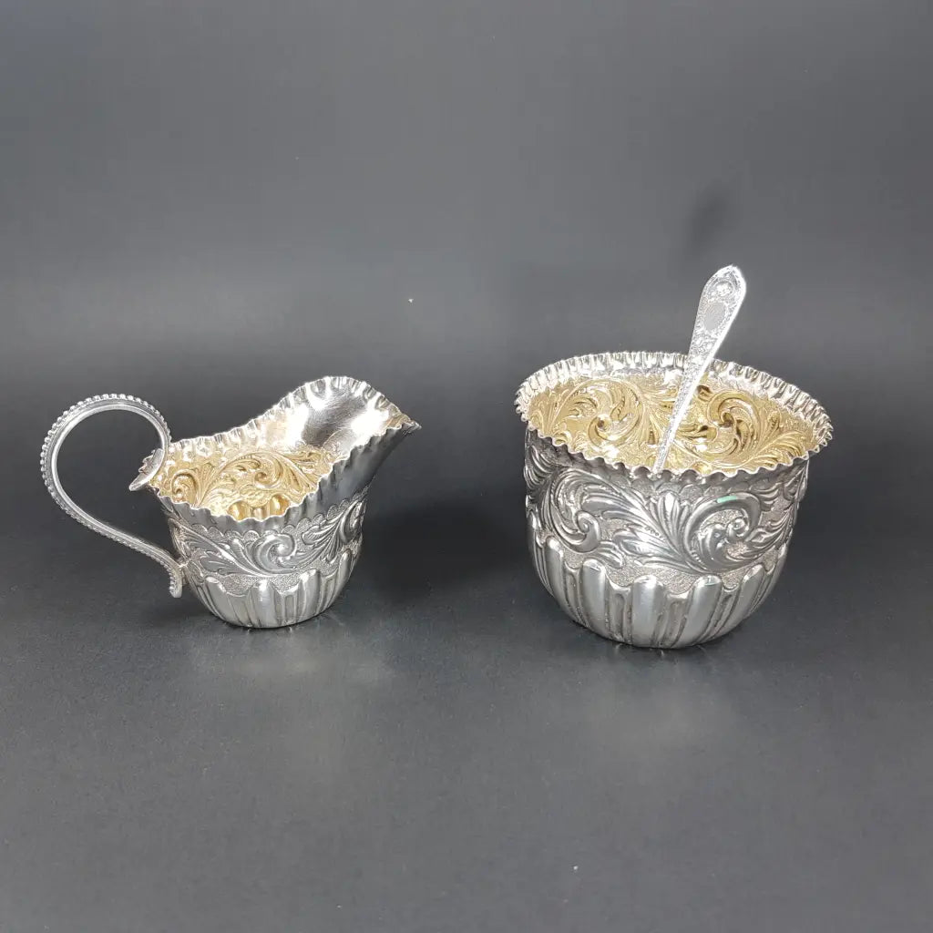 Mappin selling Webb Cream Sugar Set Silver Plate Boxed Etched Edwardian with Scoop