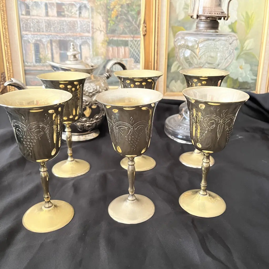 Silver Plated Vintage Gold Wine Goblets – hillsvintage