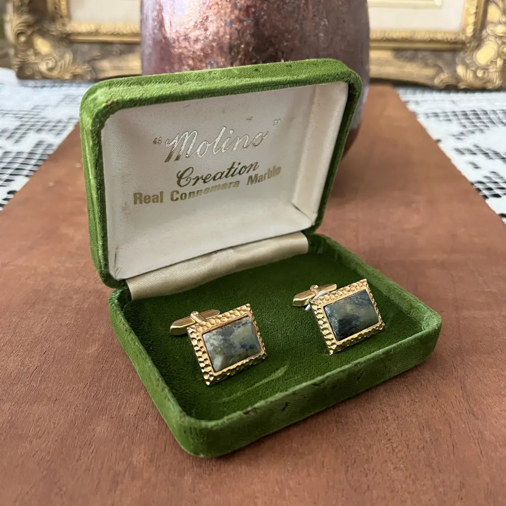 Vintage Green Marble Molino Cuff Links hillsvintage
