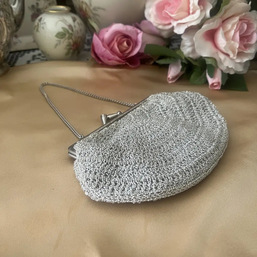 Vintage Silver Sequin Evening Handbag or Clutch 1950 s hillsvintage