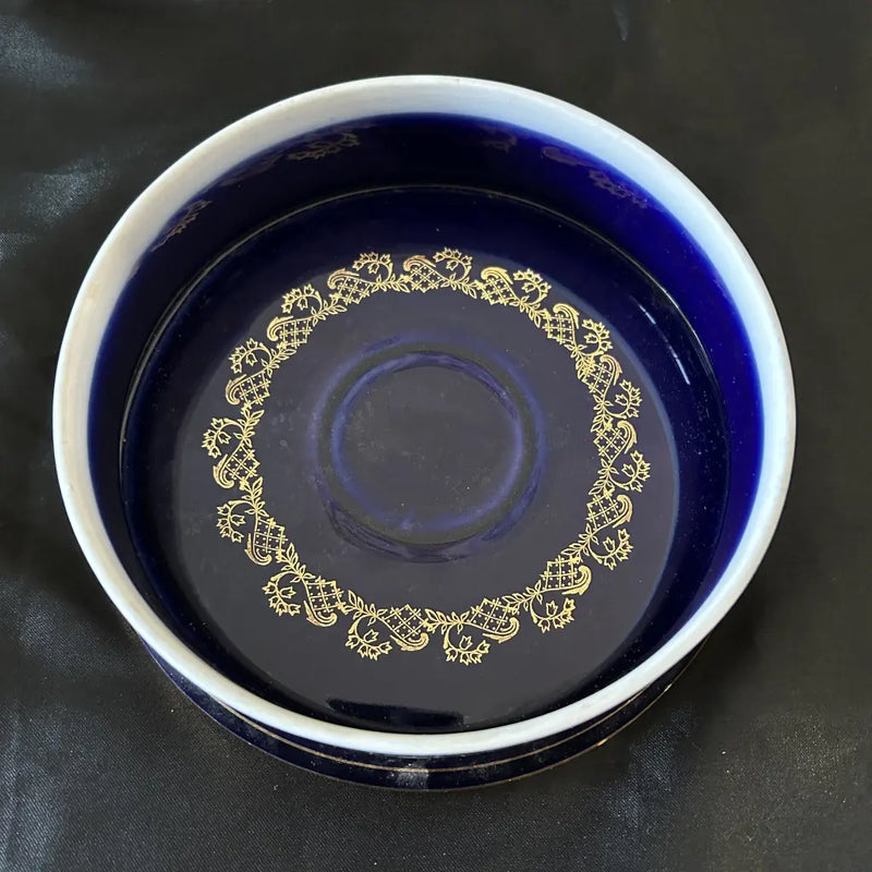 Limoges Trinket Dish Vintage Blue and Gold Inside
