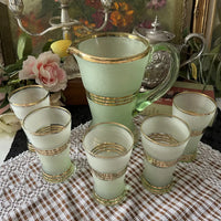 Vintage-style green pitcher and glasses with gold trimtop
