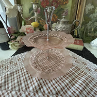 Mid-Century-Pink-Pressed-Glass-Tiered-Stand Front