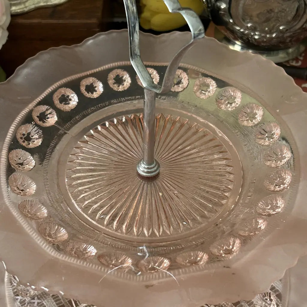 Mid-Century-Pink-Pressed-Glass-Tiered-Stand Top