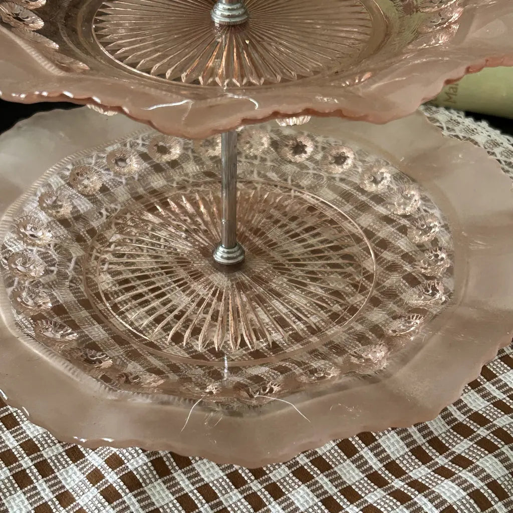 Mid-Century-Pink-Pressed-Glass-Tiered-Stand Centre