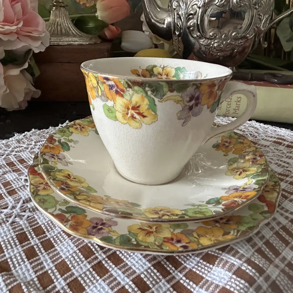 Royal Doulton Nasturtium D6245 Tea Cup Trio 1930s