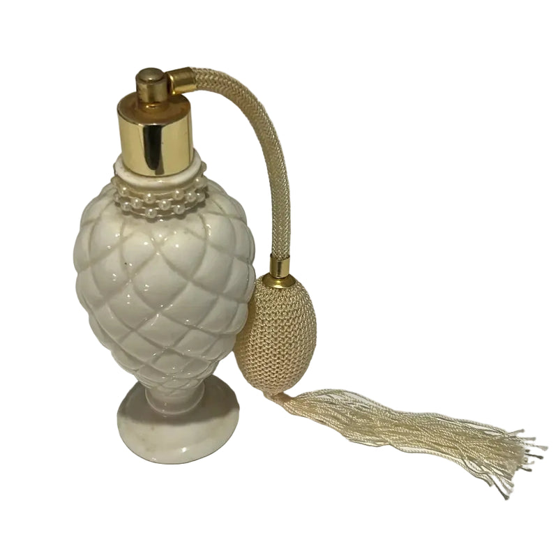 Vintage-1940s-Quilted-White-Glass-Perfume-Atomiser-with-Gold-Hardware-IMG-9678 Main
