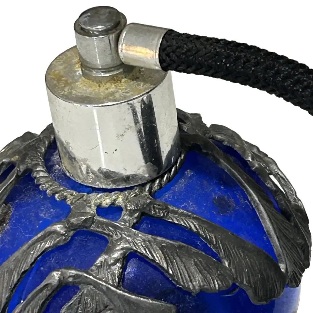 Vintage-Cobalt-Blue-Silver-Overlay-Perfume-Atomiser-1930s-IMG-9674 Centre