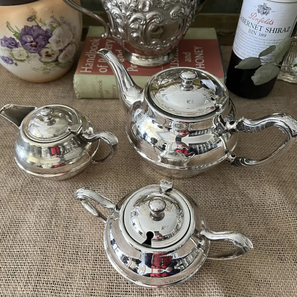 Vintage Hacker Sydney Silver Tea Set c.1950 Top