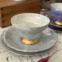 Vintage Teacup Set Japanese Lustre c.1950 Silver