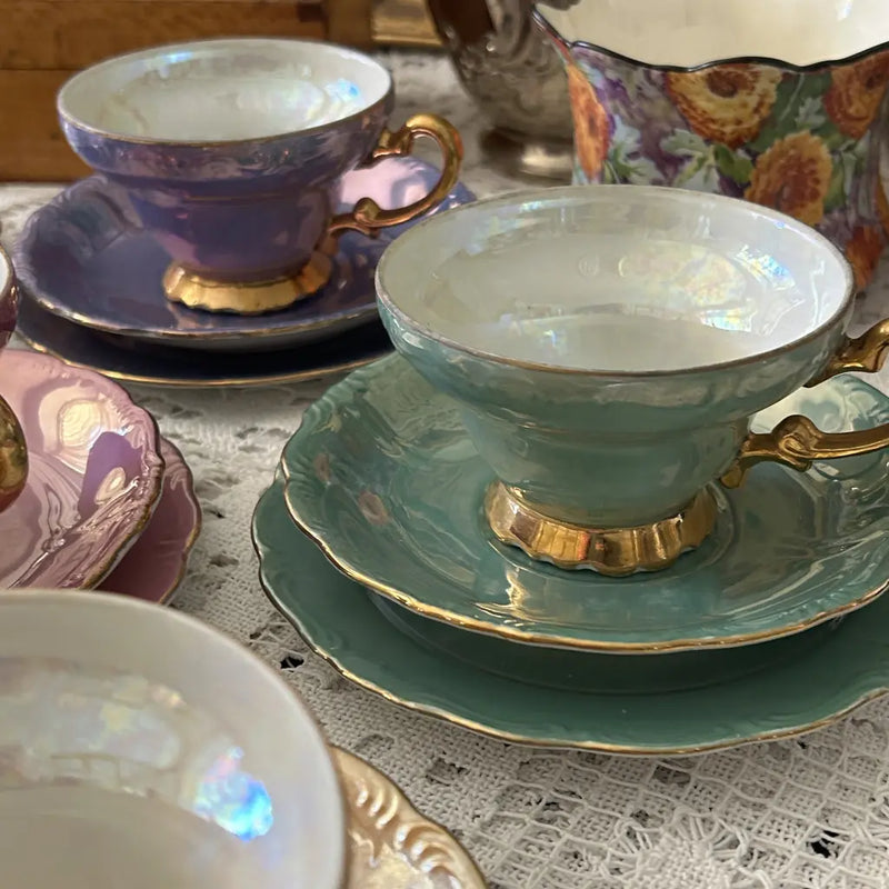 Vintage Teacup Set Japanese Lustre c.1950 Close