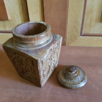 19th Century Hand Carved Wooden Tea Caddy Left