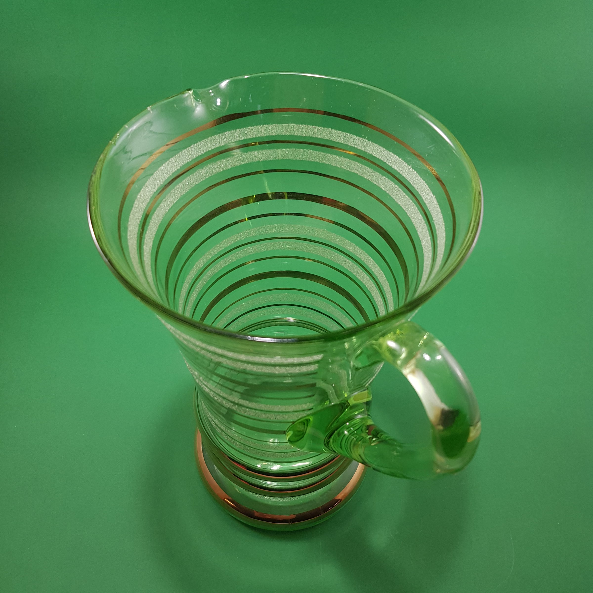 Green Glass Water Pitcher Retro 70's Top