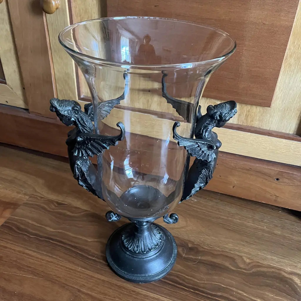 Art Deco Reproduction Bronze Mystical Glass Vase 1 Right