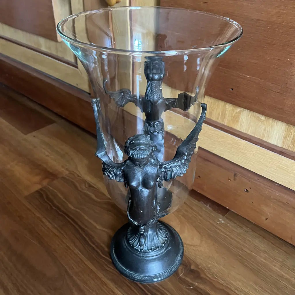 Art Deco Reproduction Bronze Mystical Glass Vase 1 Front