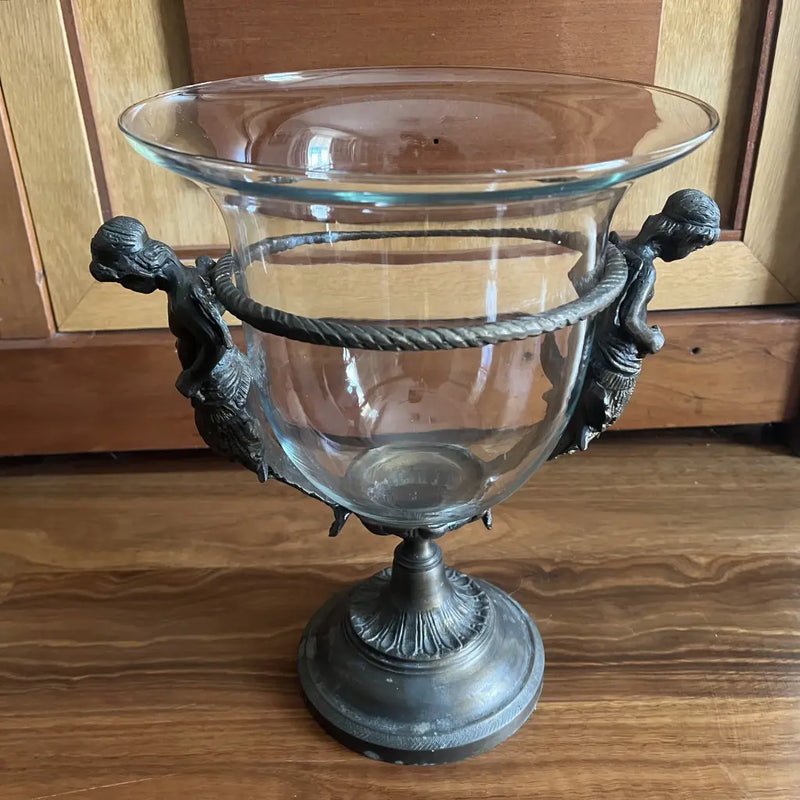 Art Deco Reproduction Bronze Mystical Glass Vase 2 Left