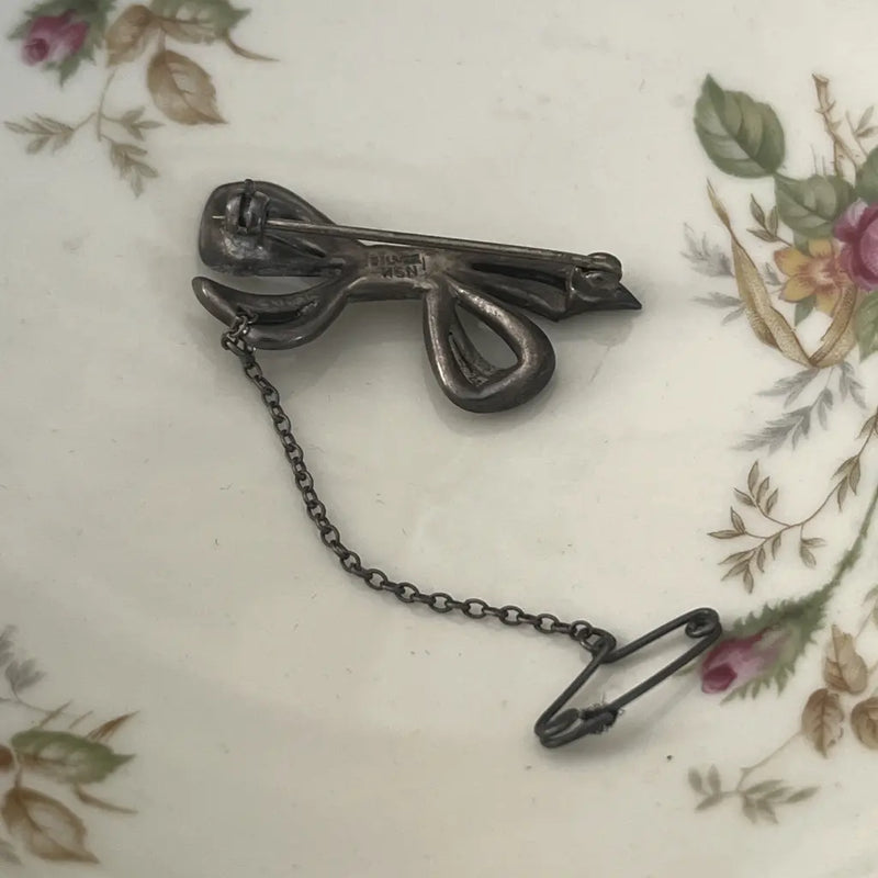 Art Nouveau Marcasite Ribbon Brooch Back