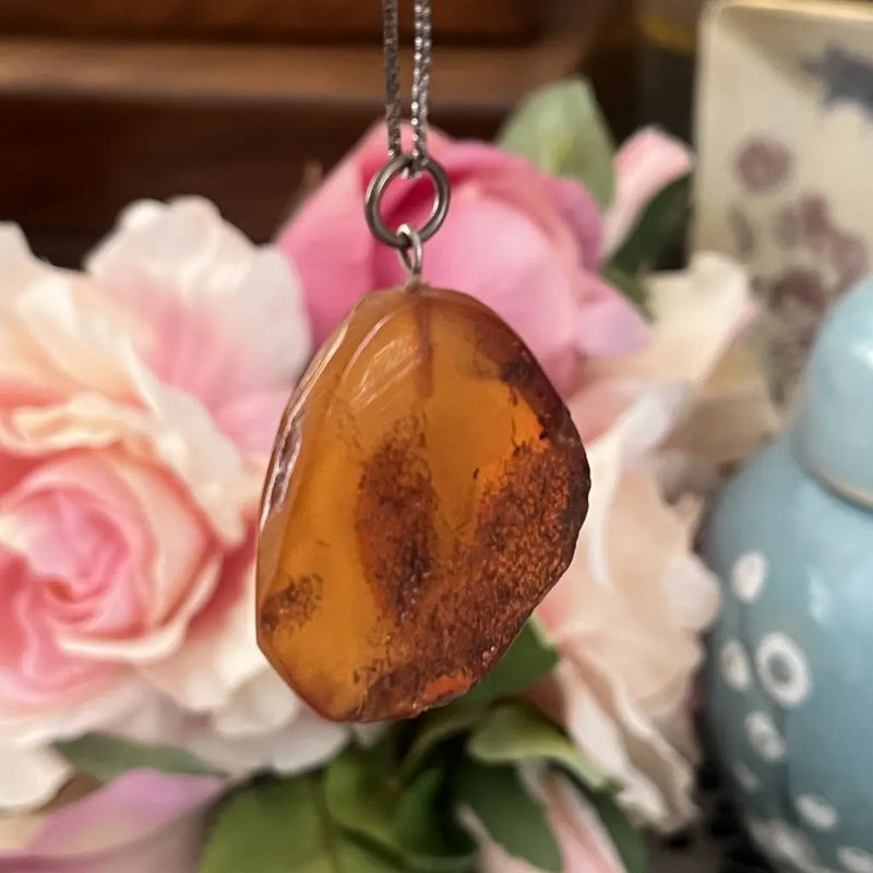 Baltic Amber Sterling Silver Free Form Necklace Back