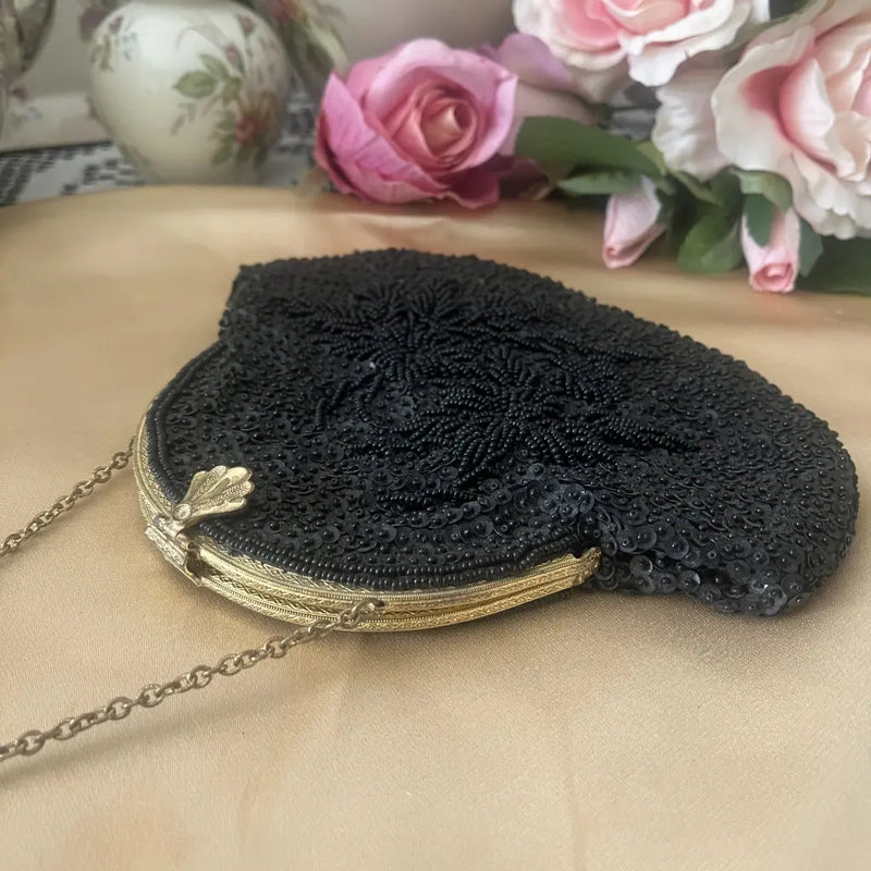 Beaded Black Handbag or Evening Bag 1950's Right