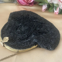 Beaded Black Handbag or Evening Bag 1950's Detail