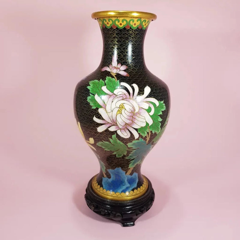 Chinese Cloisonne Enamel  Floral Vase Complete