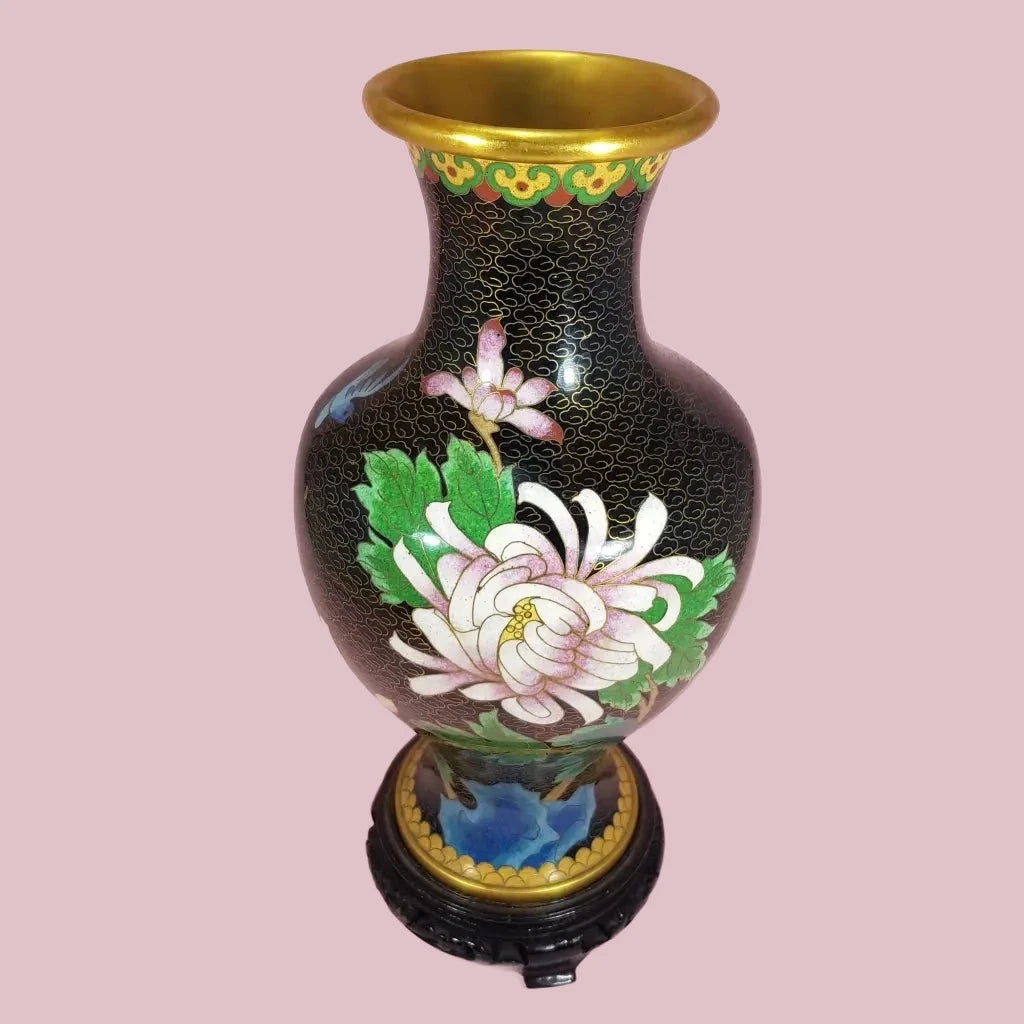 Chinese Cloisonne Enamel  Floral Vase Front
