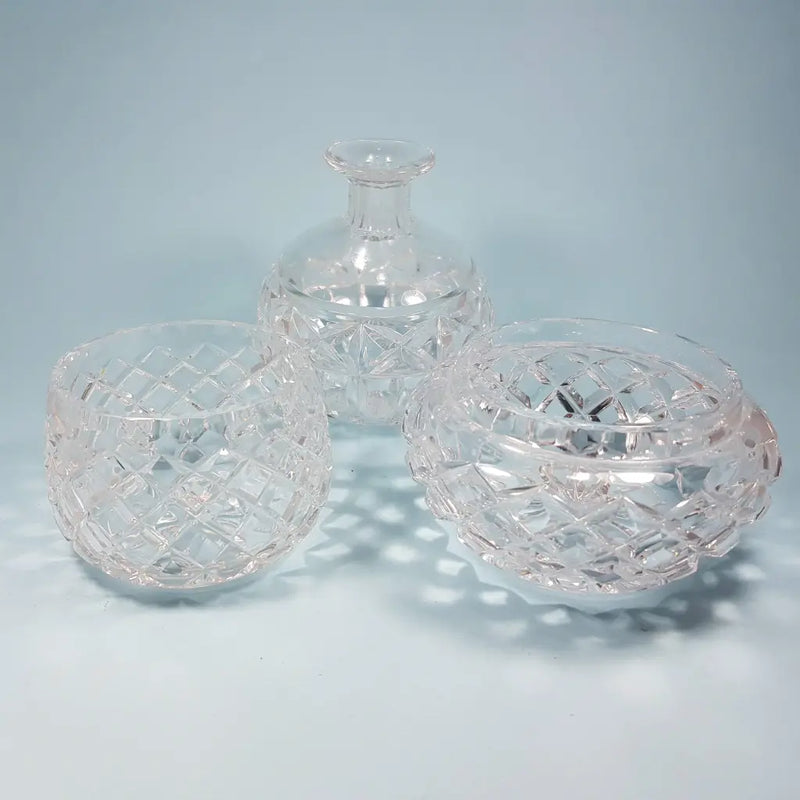 Crystal Cut Glass Bowl & Vase Trio Main