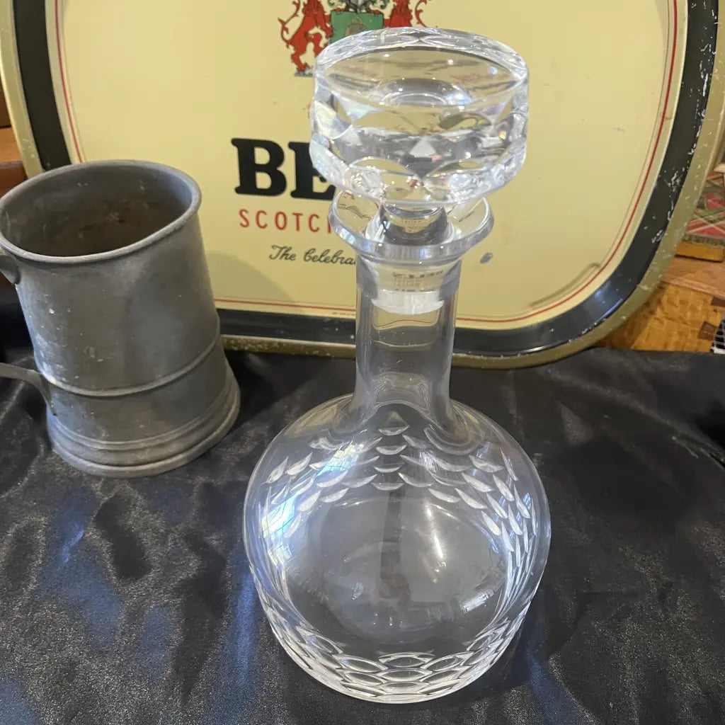Crystal Cut Wine Decanter 70's Retro Style Top