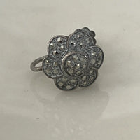 Marcasite Art Nouveau Sterling Silver floral Earrings and Brooch Close