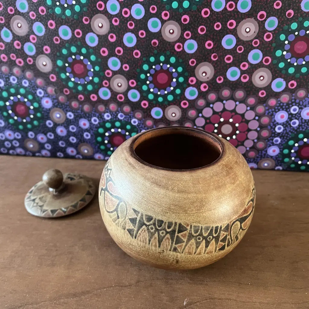 Rare Indigenous Wooden Bowl Lid Off