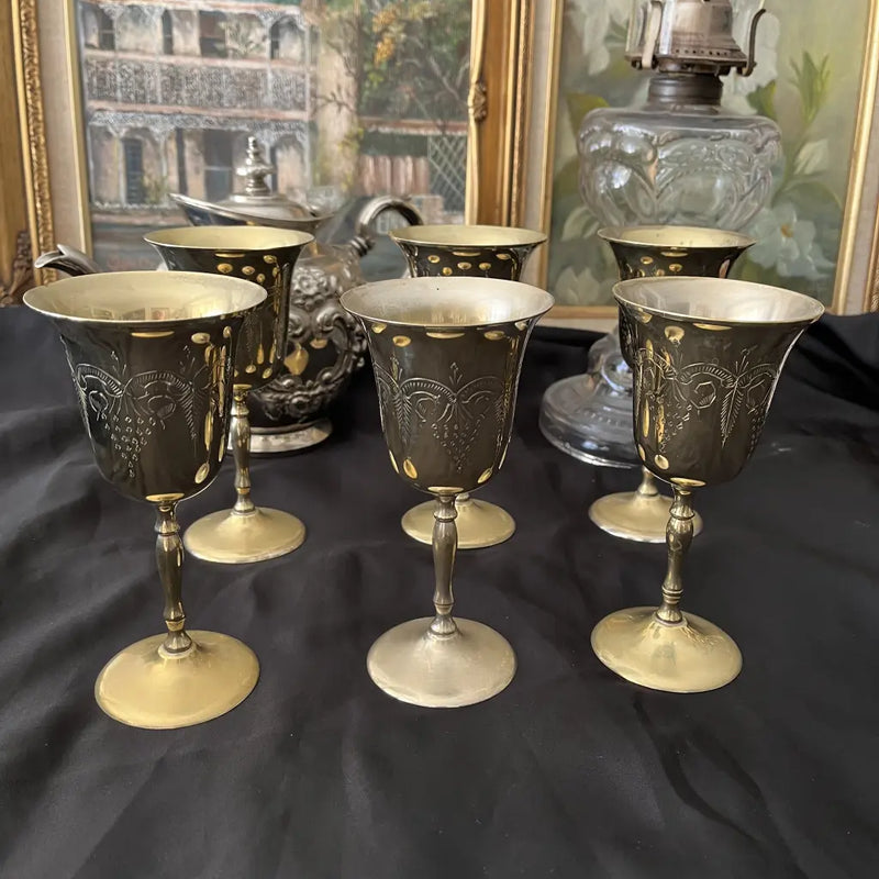Silver Plated Vintage Gold Wine Goblets Right