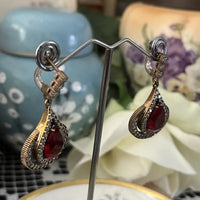 Sterling and Brass Drop Earrings set with red paste Side
