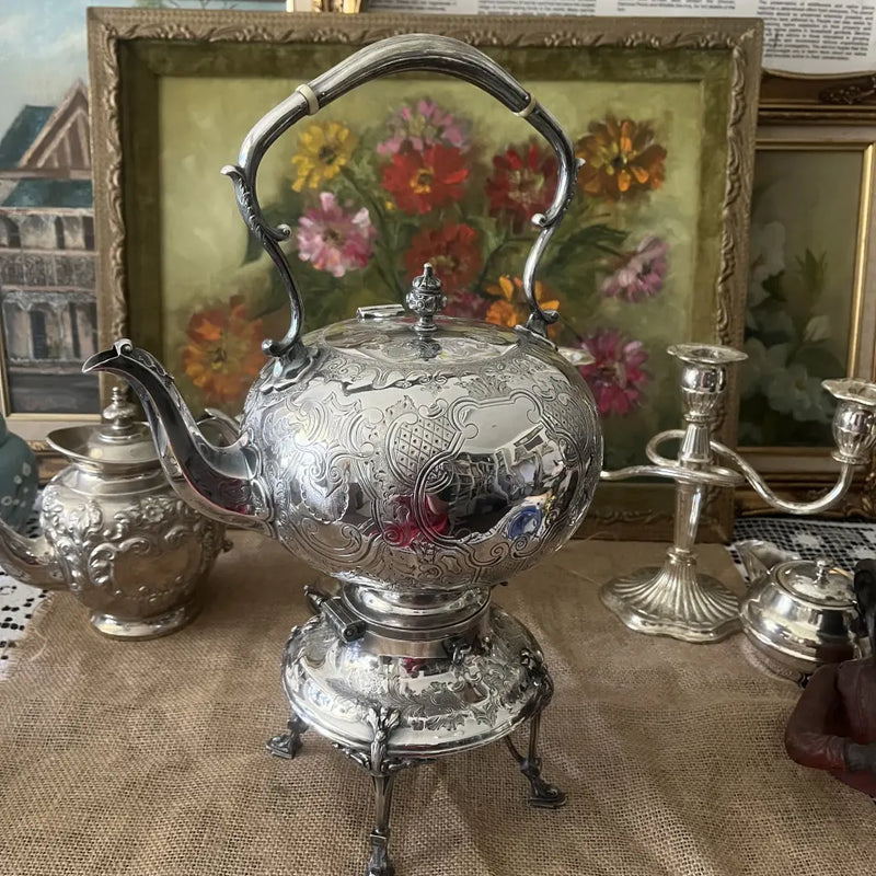 Victorian Silver Teapot on stand Main