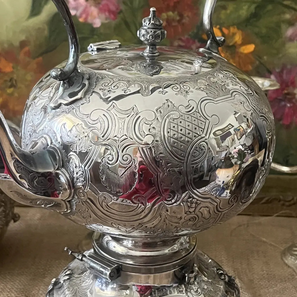 Victorian Silver Teapot on stand Centre