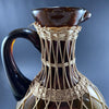 Vintage Amber Glass Wicker Cane Decanter 70's Top