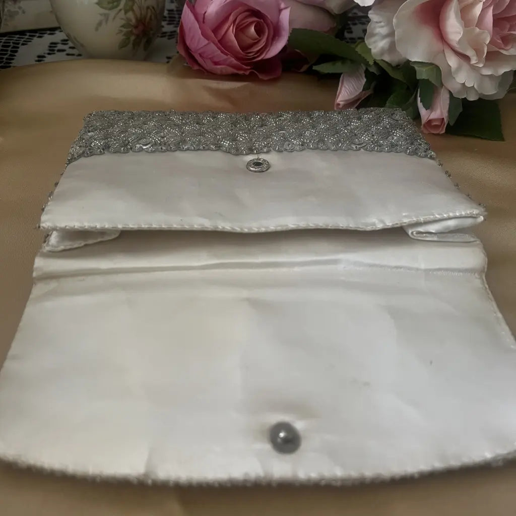 Vintage Beaded Sequin Clutch Purse 1950's Open