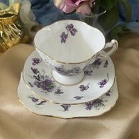 Vintage Hammersley England Victorian Violets Tea Cup Trio Top