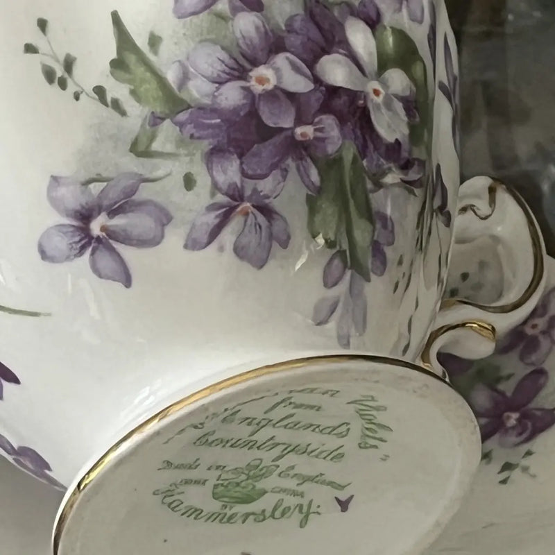 Vintage Hammersley England Victorian Violets Tea Cup Trio Close