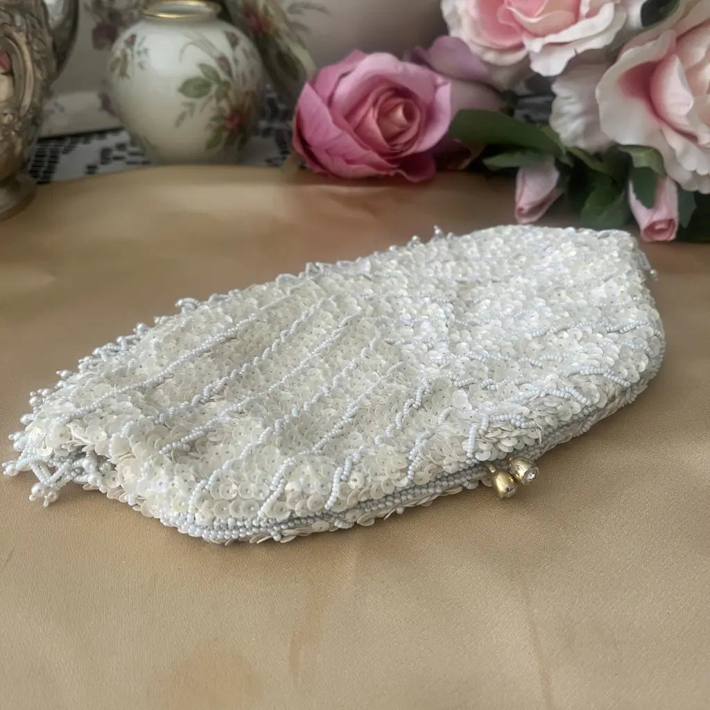 Vintage Ivory Sequin Evening Handbag or Clutch 1950's Centre