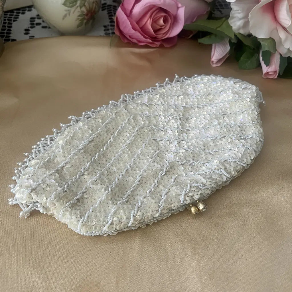 Vintage Ivory Sequin Evening Handbag or Clutch 1950's Main