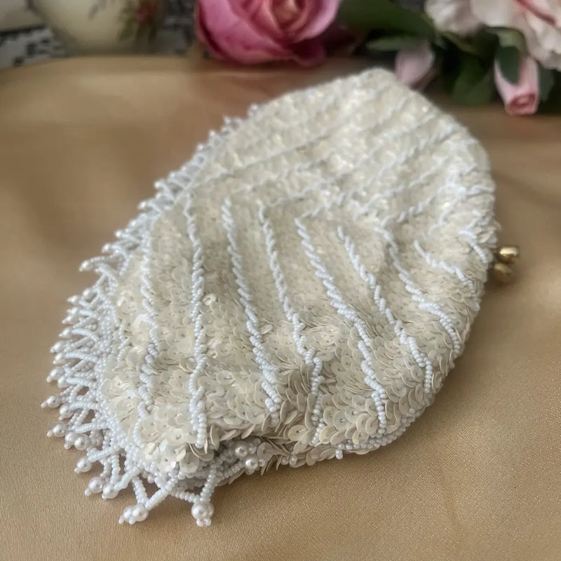 Vintage Ivory Sequin Evening Handbag or Clutch 1950's Right