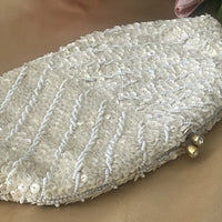 Vintage Ivory Sequin Evening Handbag or Clutch 1950's Close