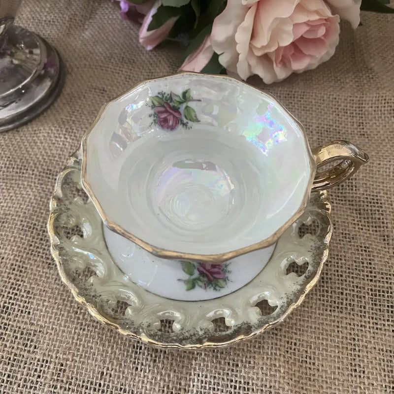 Vintage Lustre Japanese Tea Cup and Saucer c.1940 Top