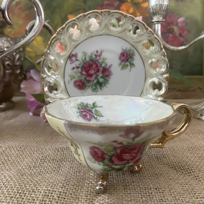 Vintage Lustre Japanese Tea Cup and Saucer c.1940 Main