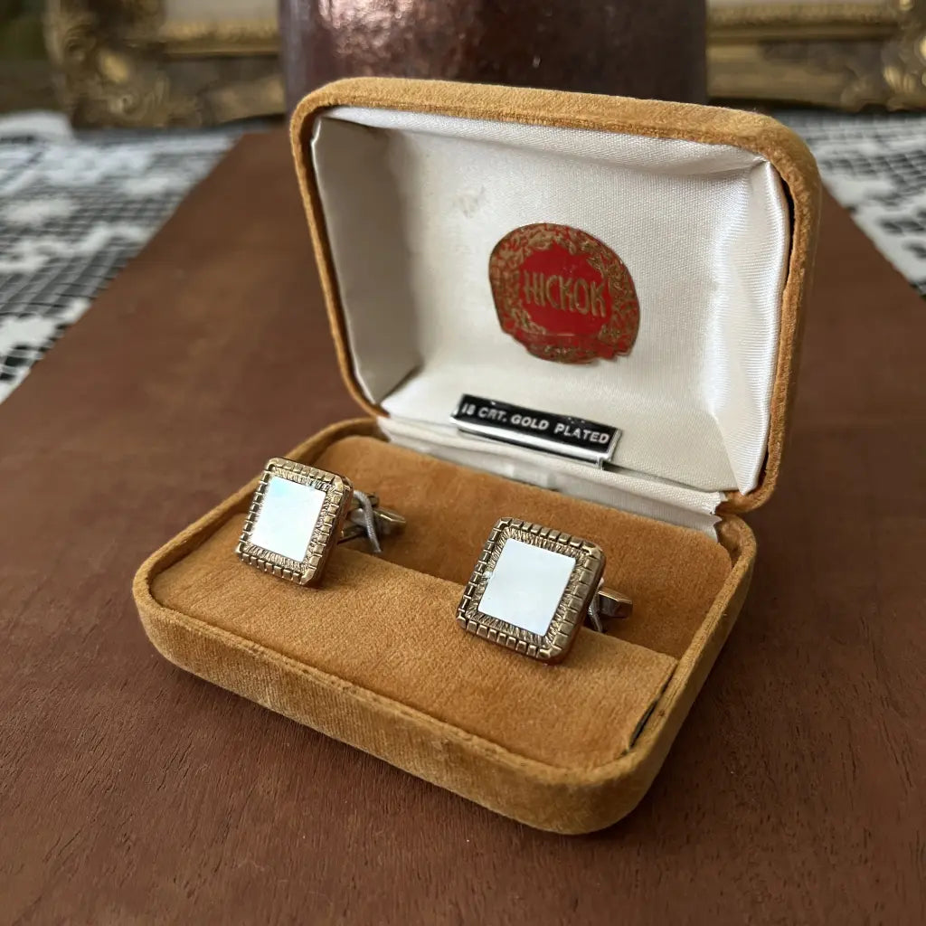 Vintage Mother of Pearl 18k Gold Plated Cuff Links