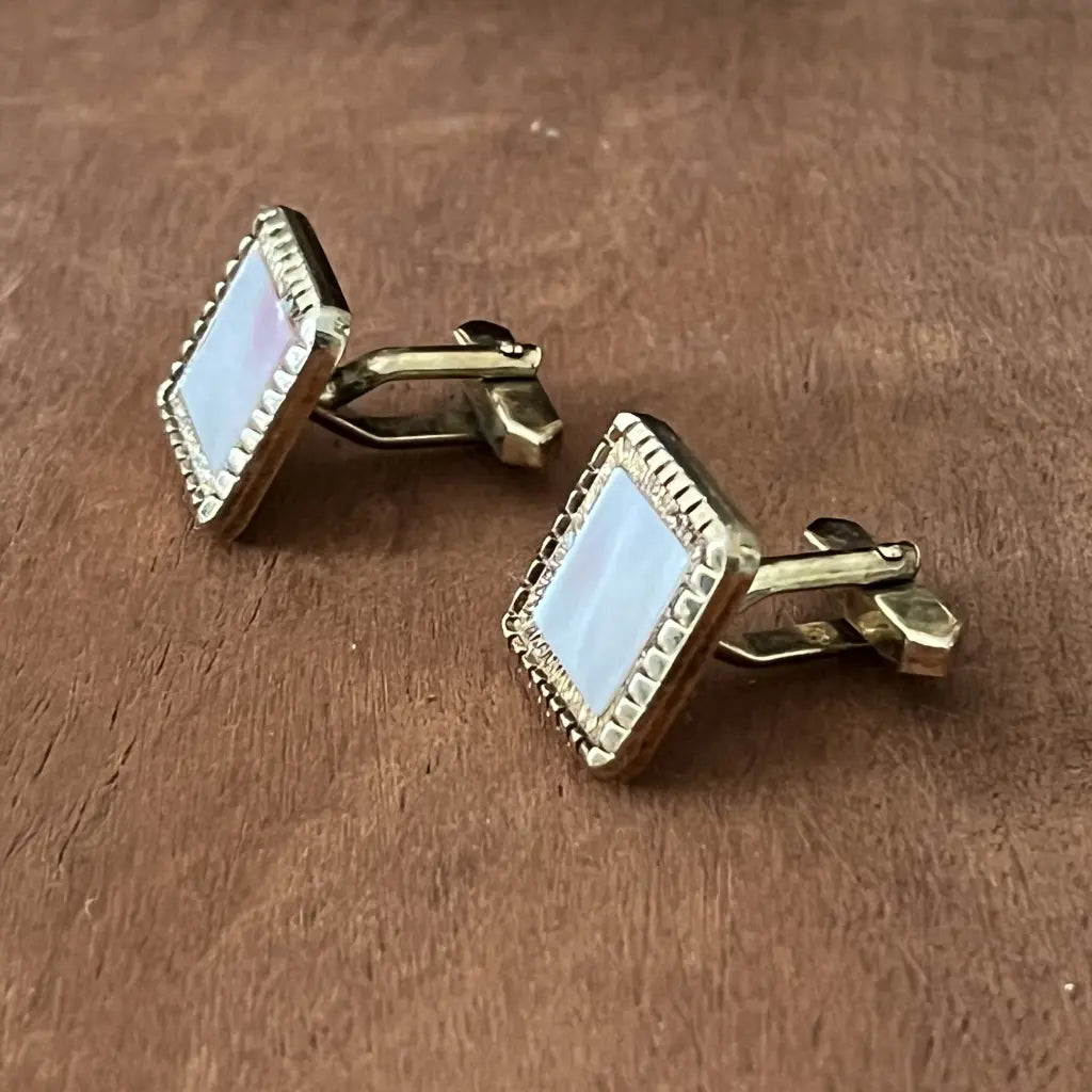 Vintage Mother of Pearl 18k Gold Plated Cuff Links