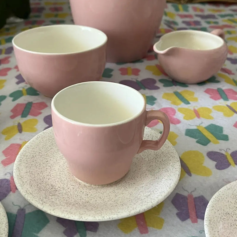 Vintage Pastal Pink 1950's Porcelain Tea Set Close