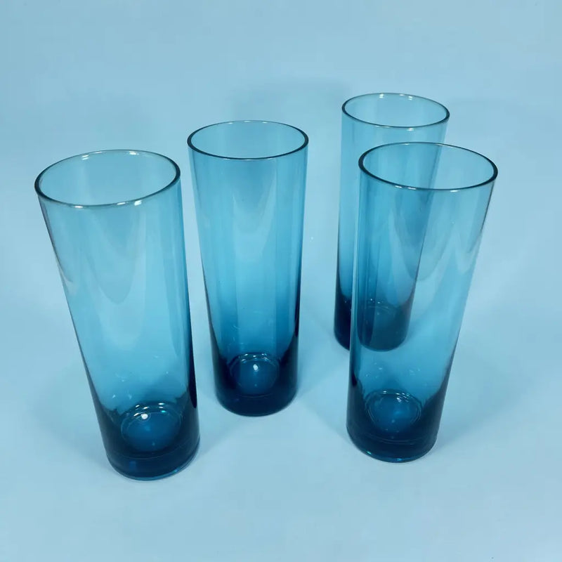 Vintage Retro Blue Glass Water Pitchers and Glass Set 1970's Tall Centre