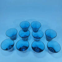 Vintage Retro Blue Glass Water Pitchers and Glass Set 1970's Small Top
